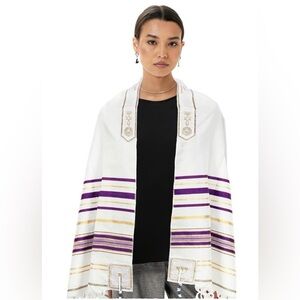 Premium White and Purple Prayer Shawl (Tallit) with Gold Accent